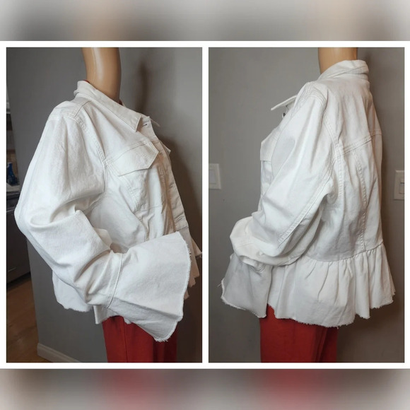 NWT Lane Bryant White Denim Jacket Peplum Hem Flare Sleeve Button Front Sz 22 3X - Picture 4 of 16
